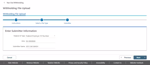 Screenshot of Entering Submitter Information Form in Revenue Online