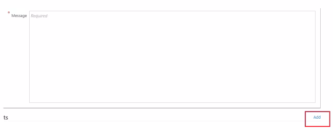 Image of the Message field in Revenue Online showing "Add" highlighted with a box