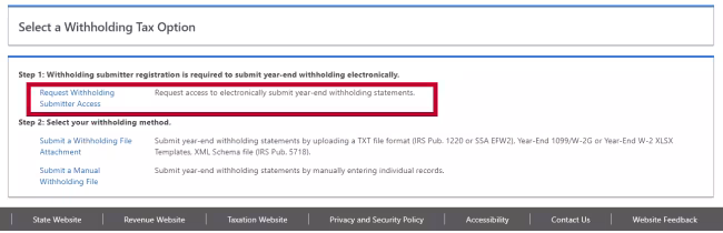 Screenshot of Request Withholding Submitter Access in Revenue Online