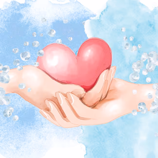 Graphic image of two hands holding a heart