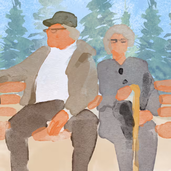 Graphic image of an older couple sitting on a bench