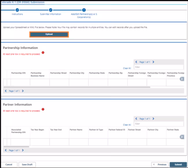 Screenshot of Step 4b: Upload spreadsheet or XML file