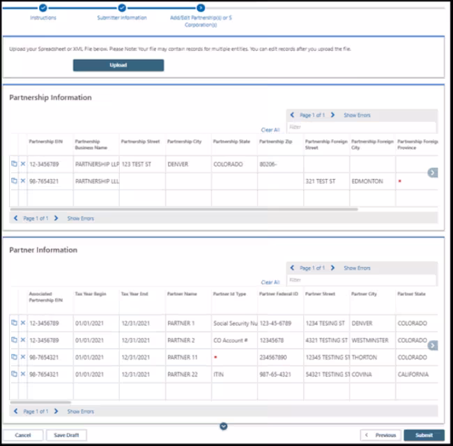 Screenshot of Step 4c: Completed partnership information