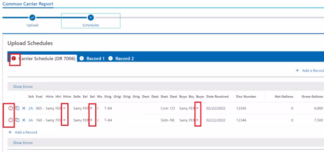 Print screen of errors in carrier schedule