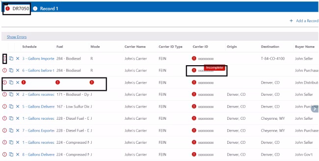 Errors highlighted on a sample return