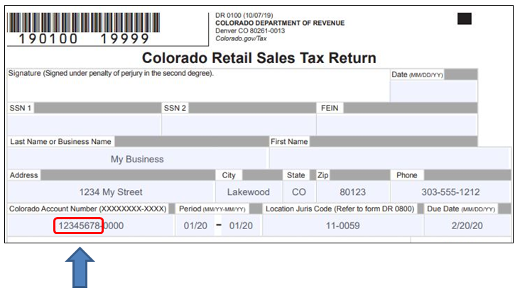 Image of the DR 0100 Sales Tax Return