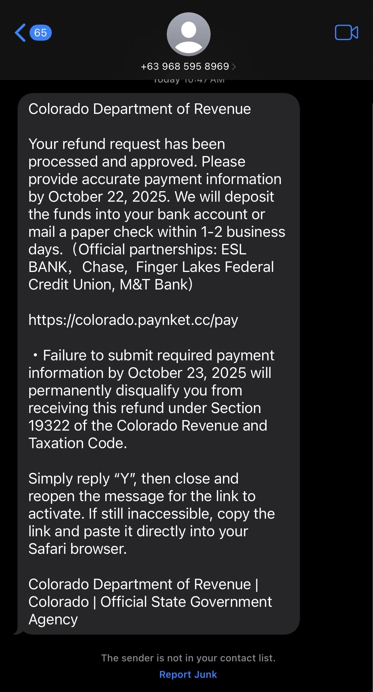 Example of text scam