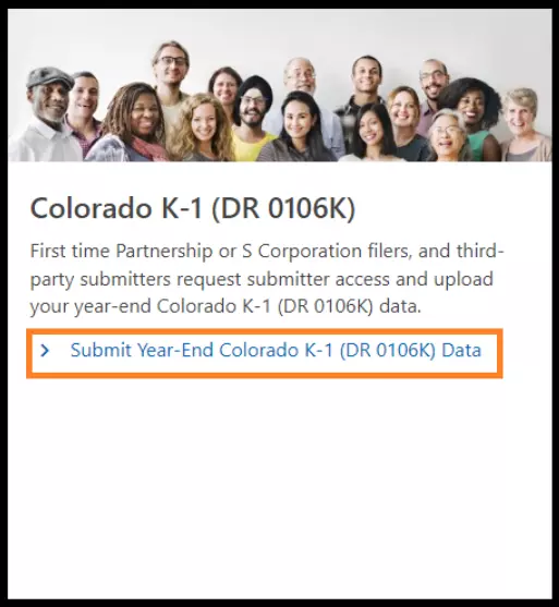 Screenshot of Submit Year-End Colorado K-1 Data Option