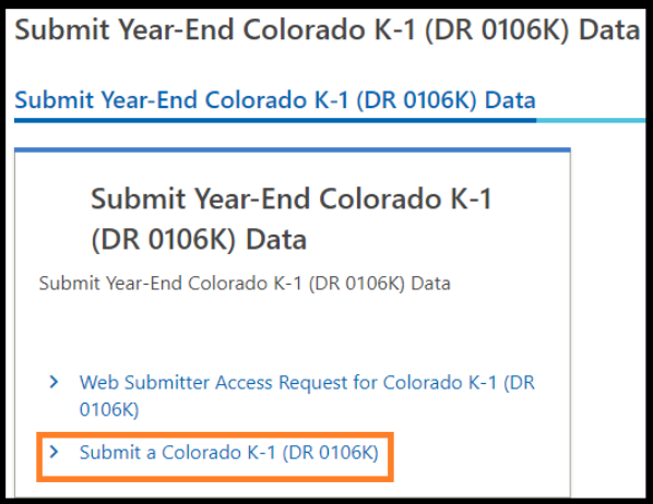 Screenshot of Submit a Colorado K-1 (DR 0106)