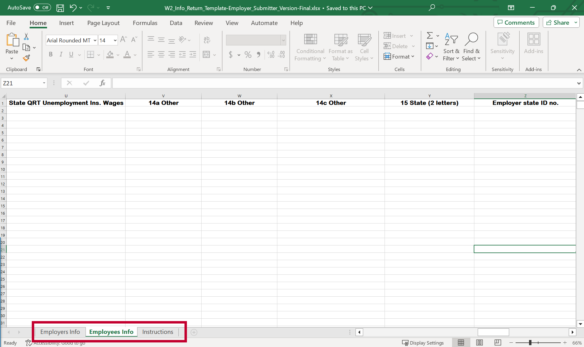 Screenshot of the W2 Spreadsheet Template