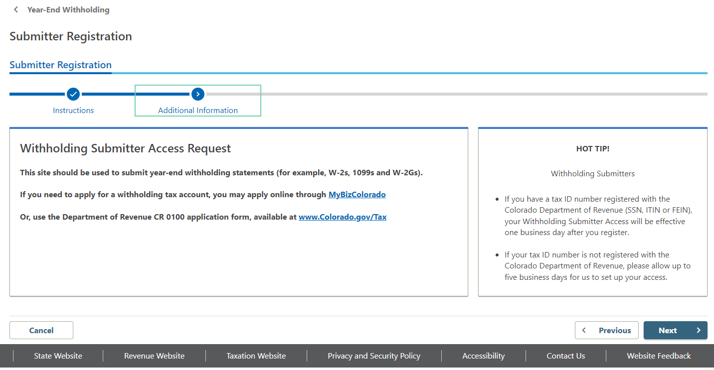 Screenshot of Submitter Registration in Revenue Online