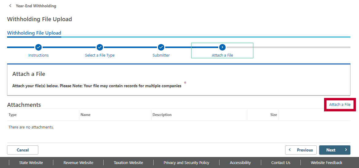 Screenshot Attaching a File in Revenue Online