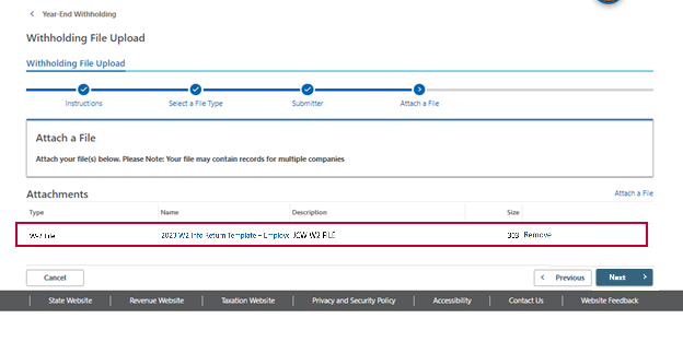 Screenshot of Withholding Attached File in Revenue Online