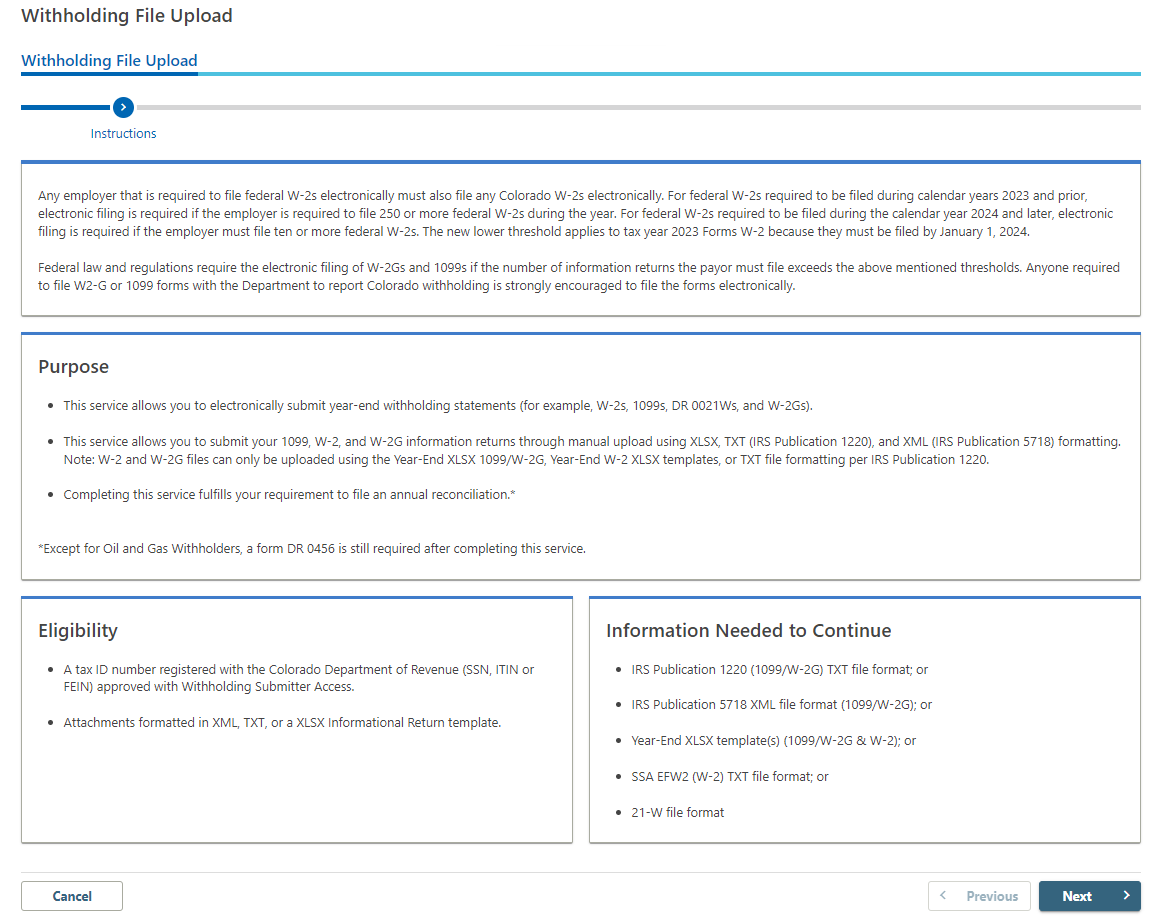 Screenshot of Withholding File Upload Instructions in Revenue Online