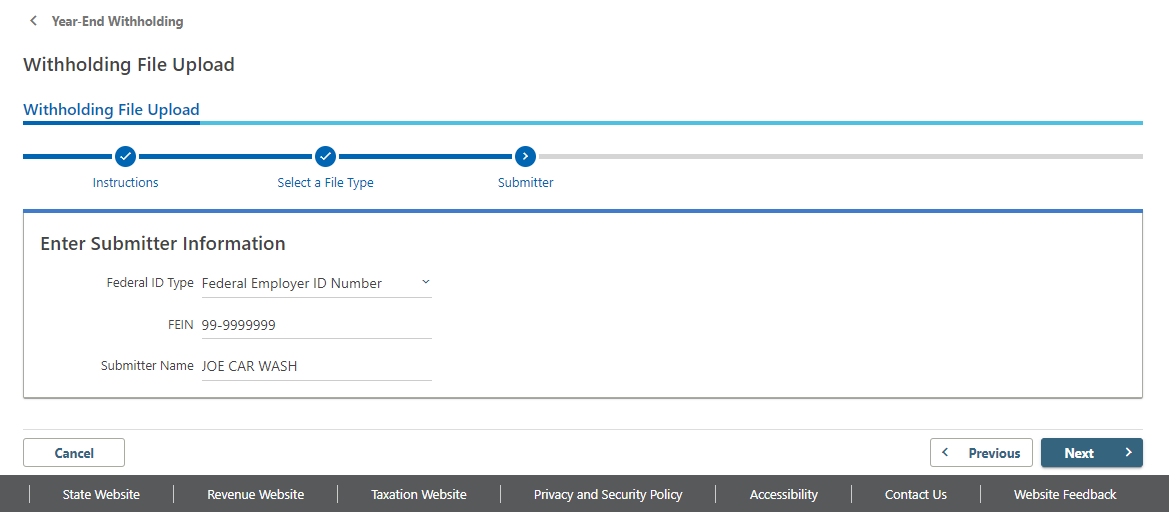 Screenshot of Entering Submitter Information Form in Revenue Online