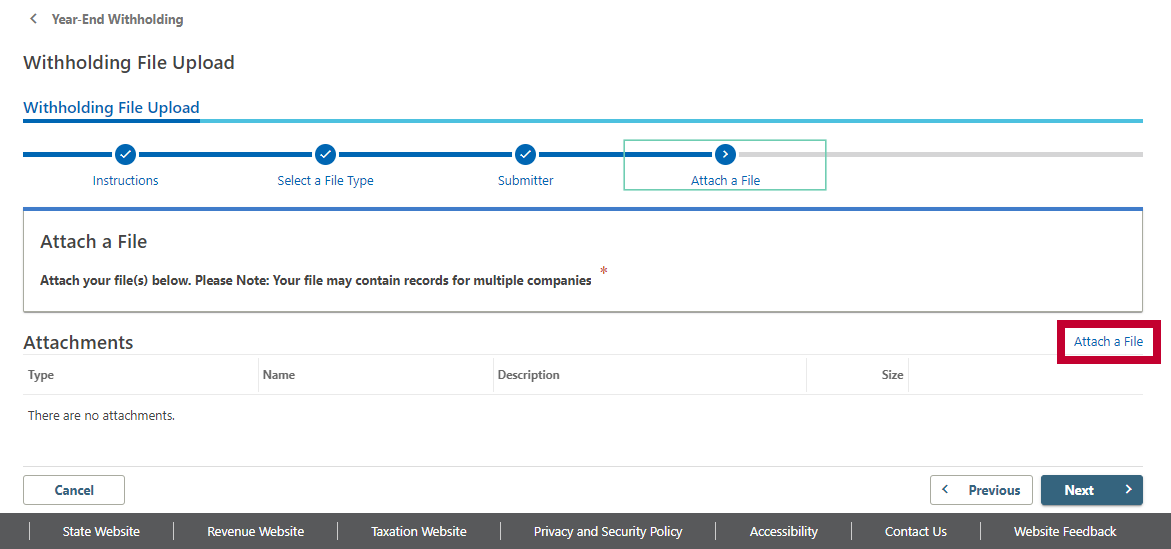 Screenshot of Attaching a Withholding File in Revenue Online