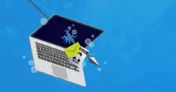 Spear piercing through laptop computer in water